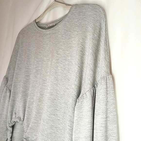 🎁 Zara Crew neck Sweater Drop Pleated Sleeves w/  Eccentric Drawstring Cut-out. - Picture 5 of 10